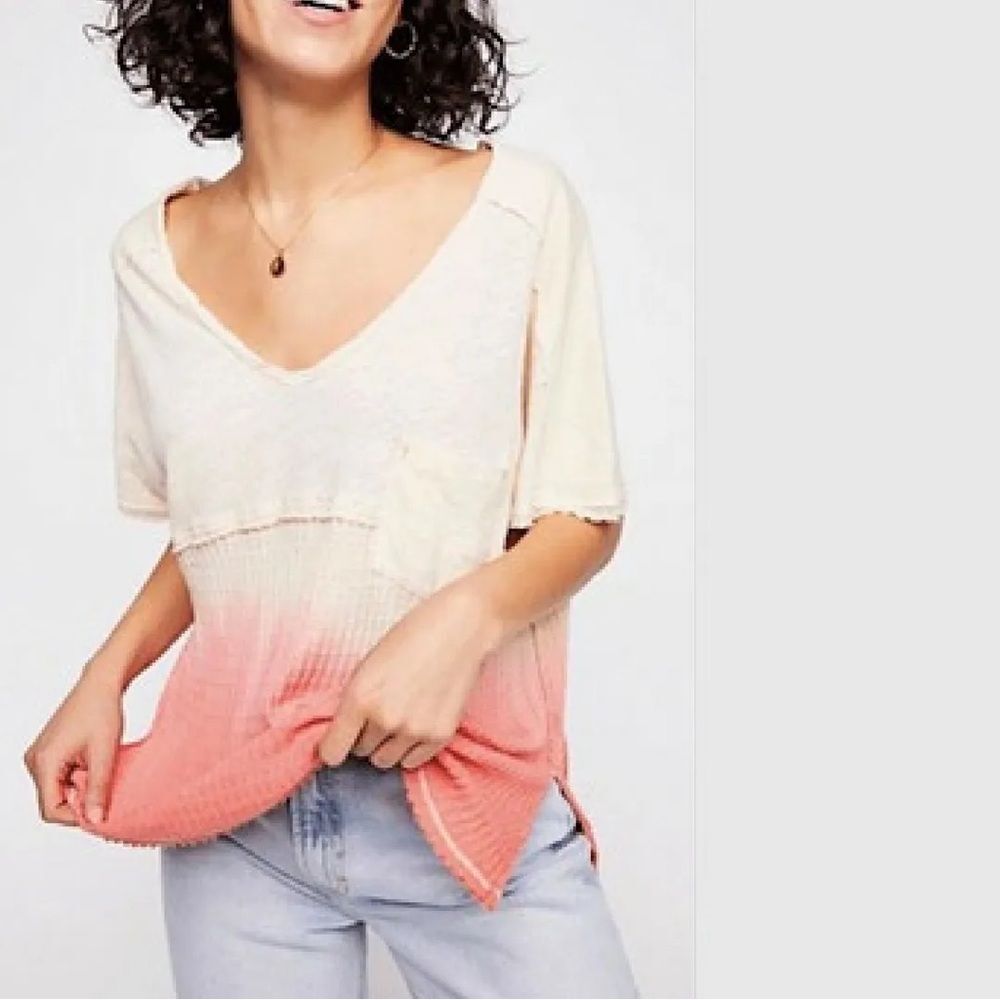 FREE PEOPLE We The Free Sun Dial Tee Top Coral Combo Large L OB799527 $68